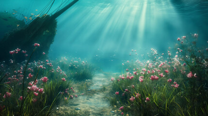 Under the sea near shipwreck