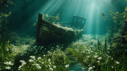 Under the sea near shipwreck