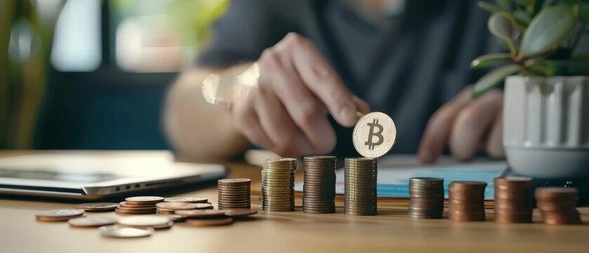 This is a long-term investment concept using interest and dividend rates. The businessman is calculating income and returns on investment as a percentage. It shows returns from mutual funds and