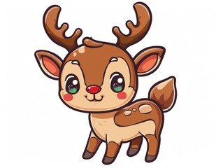 Adorable animestyle reindeer sticker for D game graphics with clean white background and vector art design, Generated by AI