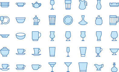 Glassware Duotone Vector Flat Icons Pack
