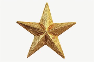 A shiny gold star ornament on a plain white background. Perfect for holiday designs