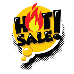 Hot sale sticker in comic style. Hot sale vector symbol on transparent background