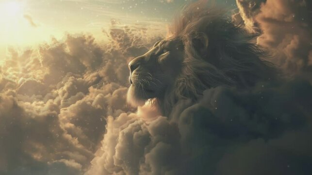 a lion's head visible above the cloud . seamless looping time-lapse virtual video Animation Background.