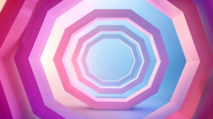 A tunnel of pink, purple and blue space octagons in the middle