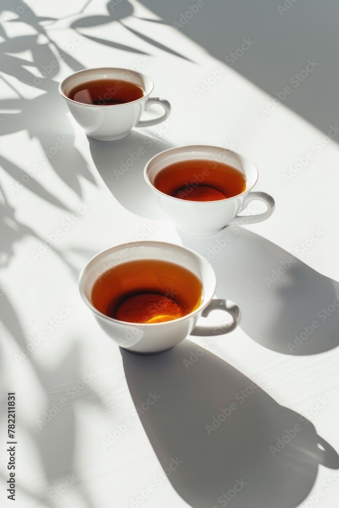Poster three cups of tea on a table, suitable for various concepts
