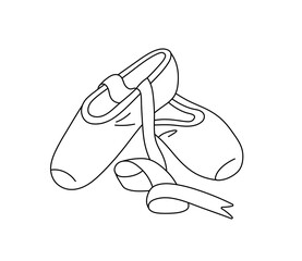 Vector isolated two pair pointe shoes with ribbons ballerinas ballet  colorless black and white contour line easy drawing