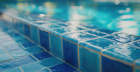 A detailed close up of a blue tiled pool. Perfect for travel and leisure concepts - obrazy, fototapety, plakaty
