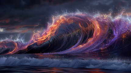 Powerful Wave Crashing in Ocean - obrazy, fototapety, plakaty