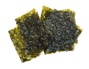 Crispy nori seaweed isolated on white background. Japanese food nori. Dry seaweed sheets. - 782212081