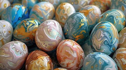 Colorful painted eggs on a table, perfect for Easter projects