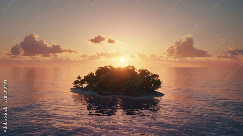 Poster a small island isolated in the vast ocean. suitable for travel or nature concepts
