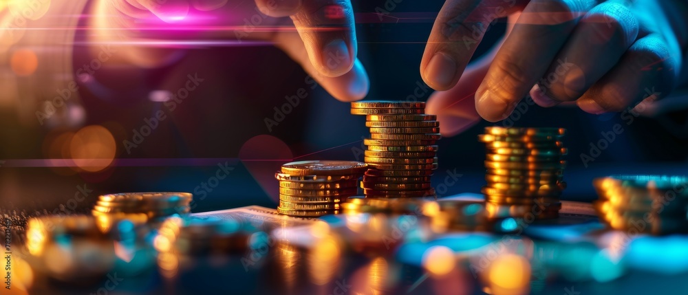Poster graph of virtual holographic chart graph showing financial business growth 2024. client calculates i