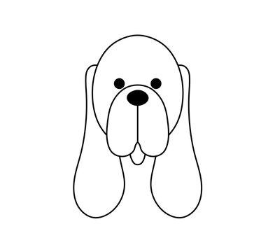 Vector isolated one single Bloodhound dog head face muzzle mask colorless black and white contour line easy drawing