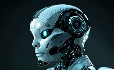 Robot With Glowing Eyes in Black Background