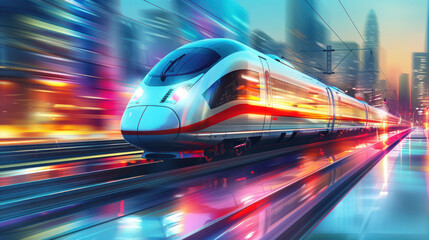 Train Passing Through City at Night