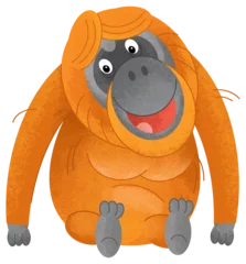 Tuinposter cartoon scene with monkey orangutan animal theme isolated on white background illustration for children © agaes8080