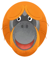 Raamstickers cartoon scene with monkey orangutan animal theme isolated on white background illustration for children © agaes8080