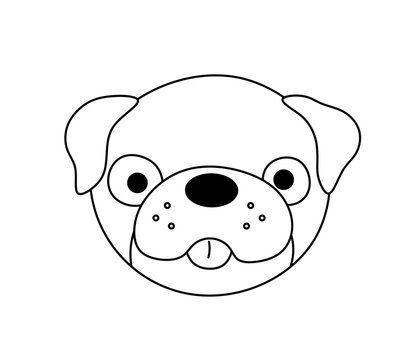 Vector isolated one single Pug dog head face muzzle mask colorless black and white contour line easy drawing