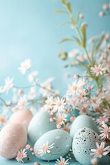 Fototapeta premium Fresh eggs displayed on a wooden table, perfect for food or cooking related projects