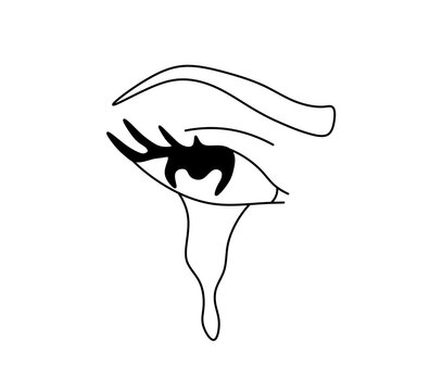Vector isolated one single crying woman eye with tears colorless black and white contour line easy drawing