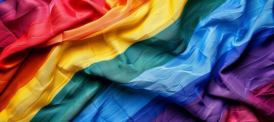 Vivid Rainbow Pride Flag Silk Textile Background

