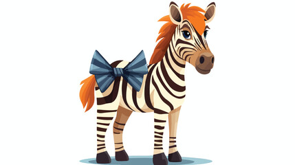 A zebra in bow. Vector illustration. 2d flat cartoo