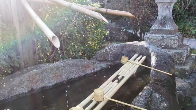 Water basin for ritual ablution in Kamakura Hasedera temple, Kamakura, Japan. 