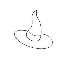 Vector isolated one single wizard hat witch magical  colorless black and white contour line easy drawing