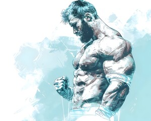 Muscular Bodybuilder Gearing Up for an Intense Weightlifting Session with Wrist Wraps Showcasing Dedication and Physique in a Digital