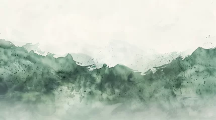 Poster Abstract landscape, green and white watercolor, tranquil nature scene with copy space © r3mmm