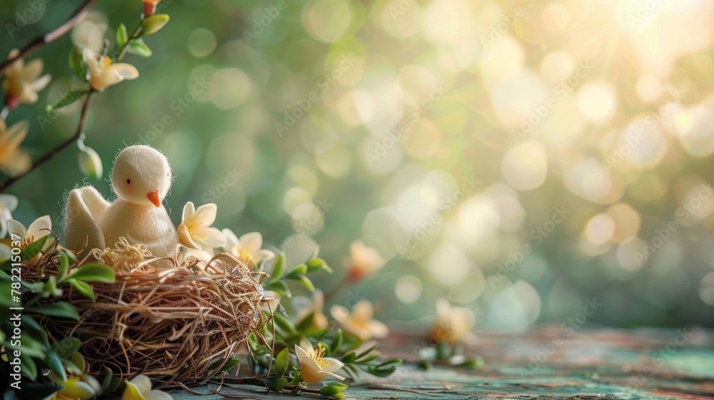 Poster a bird nest with two little birds perched on top. suitable for nature and wildlife concepts