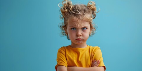 Sulky Child Character with Puffed Cheeks and Brooding Bubble on Teal Background