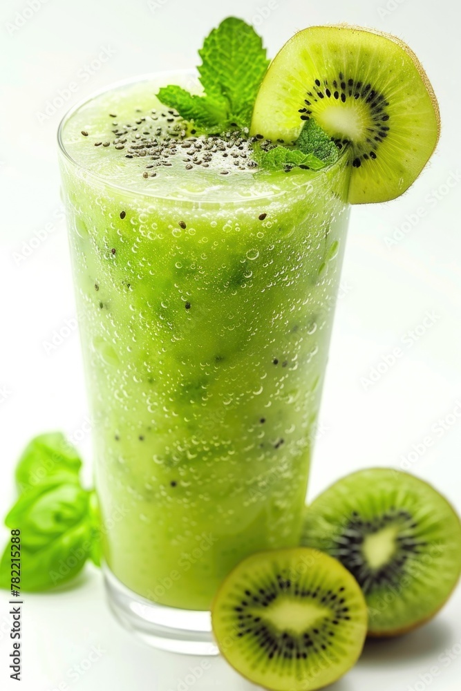 Poster refreshing kiwi drink with a slice of kiwi, perfect for summer beverages