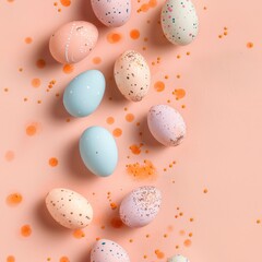 Fototapeta na wymiar Brightly colored Easter eggs with sprinkles on a pink background. Perfect for Easter holiday designs