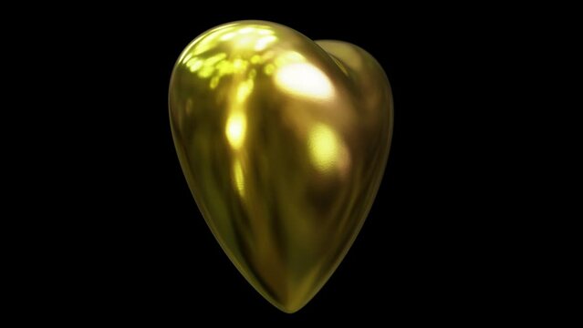 Realistic abstract looping 3D animation of the spinning satin gold heart rendered in UHD with alpha matte