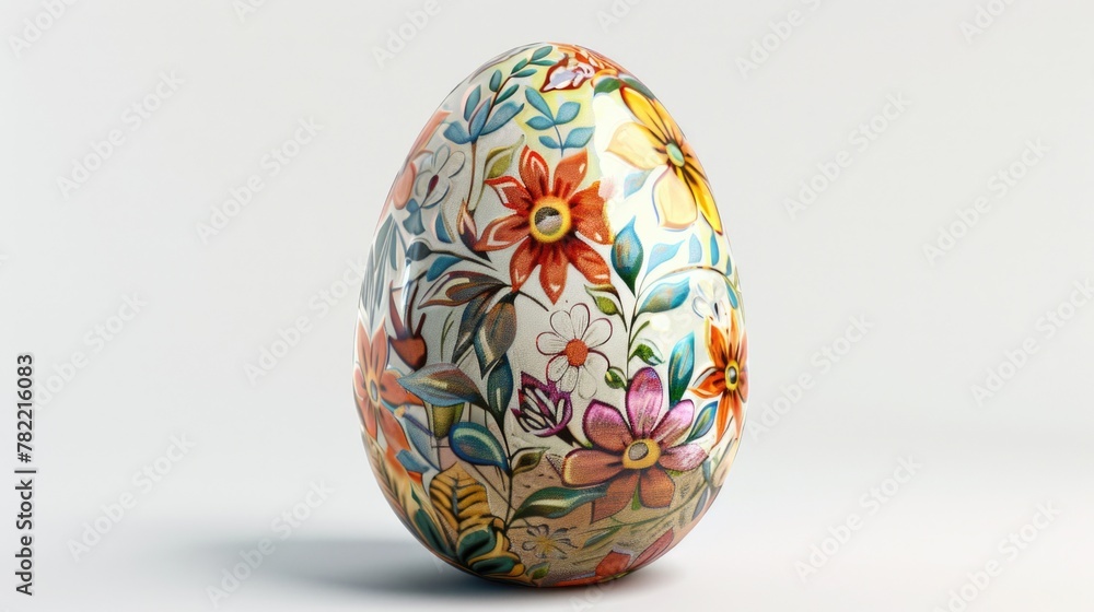 Poster a vibrant painted egg resting on a clean white background. ideal for easter or spring-themed project