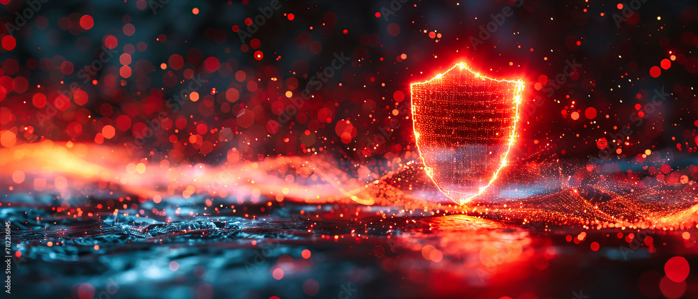 Poster cybersecurity concept, digital shield for internet safety, blue network protection, secure data encr