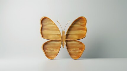 Minimalist Wooden Butterfly-Shaped Clock on Bright Background with Copy Space