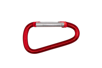 Metal carabiner on a screw isolated on a white background. Stainless steel safety carabiner isolated