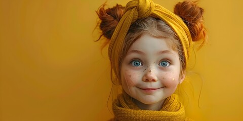 Joyful Child with Puffed Cheeks Radiating Whimsical Charm in Vibrant Yellow Backdrop