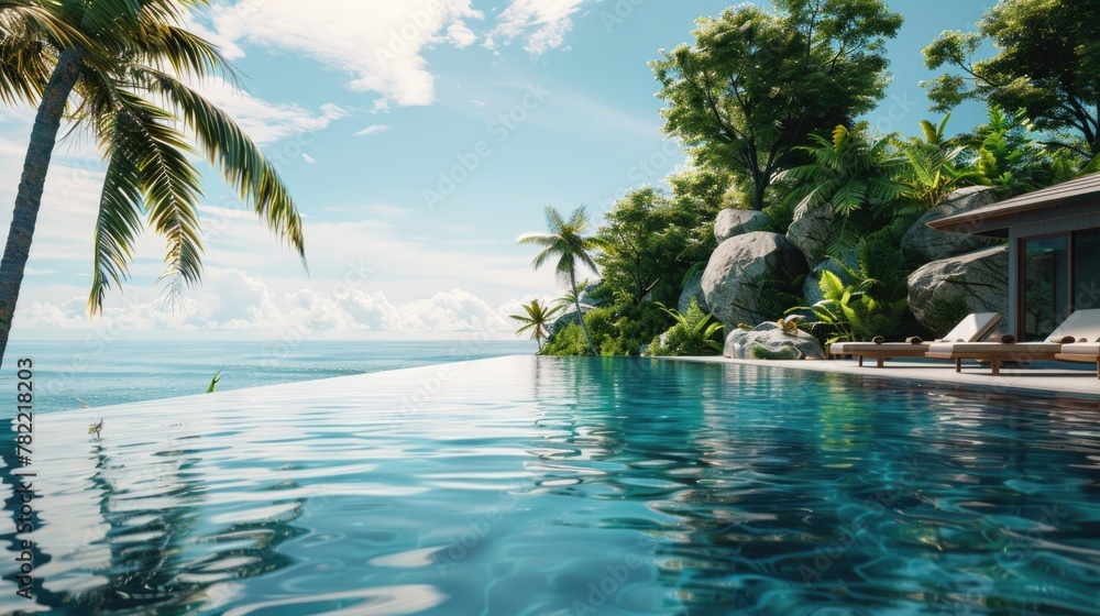 Poster relaxing poolside with palm trees