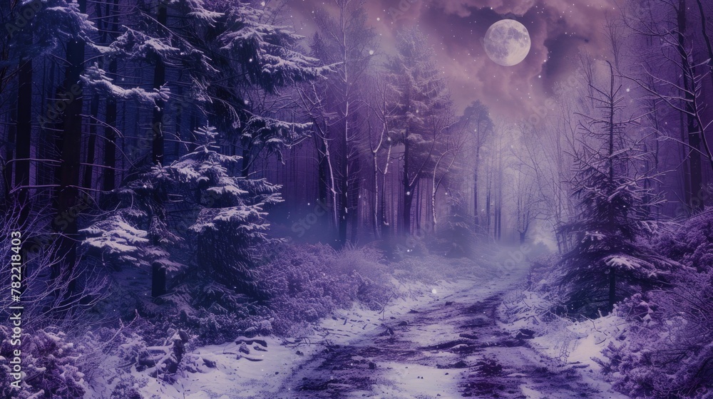Aufkleber a serene snowy path in the woods with a full moon shining in the background. suitable for winter and