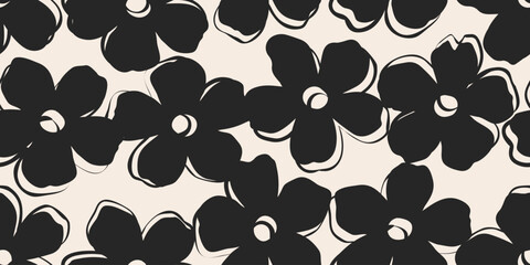 Hand drawn minimal abstract flowers. Seamless patterns with organic shapes black and white color for fabric, textiles, clothing, wallpaper, cover, banner, home decor, florals backgrounds.