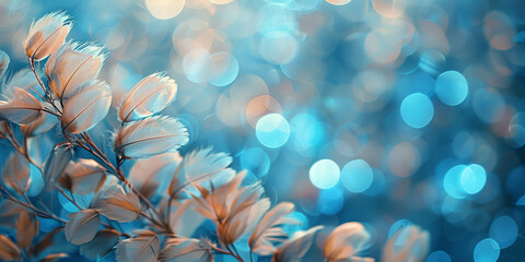 Ethereal Turquoise Bokeh Background with Delicate Leaves