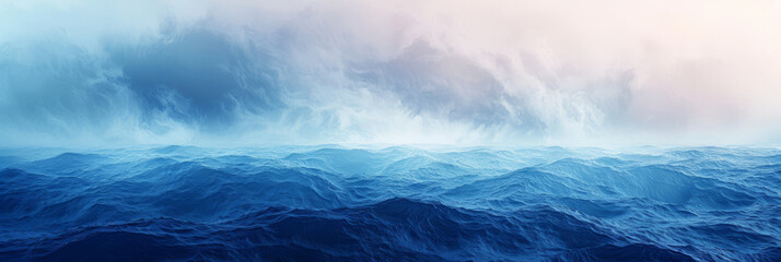 Majestic Blue Ocean Waves Under Stormy Sky Panorama