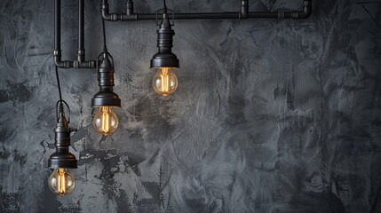 Retro lamp on gray concrete black background. Concept idea for decor loft.