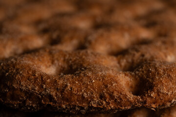 Dry rye bread close-up macro
