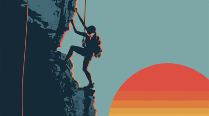 Abstract style female rock climber flat design silh