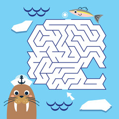 Maze game Labyrinth Walrus vector illustration. Colorful puzzle for kids - 782223606